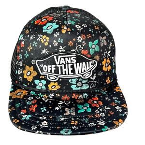 Vans Off The Wall Logo Patch Trucker Hat Cap Black Multicolor Floral Snapback